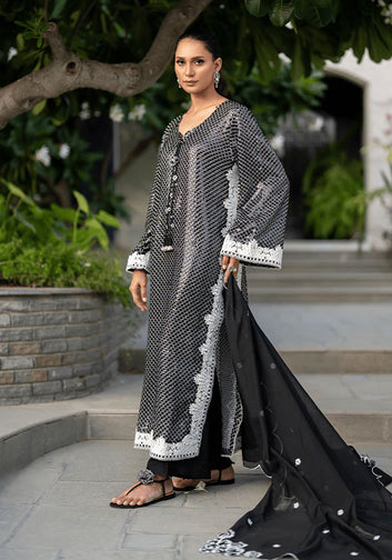 Black and White Embellished Long Tunic with Flared Trousers and Dupatta