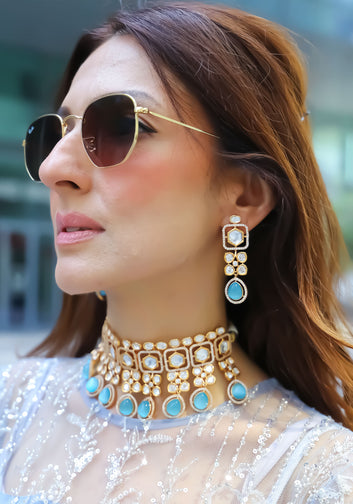 Necklace Set -  Aquamarine polki set