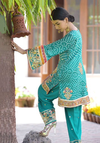 Chunri Silk Resham and Hand Embellished