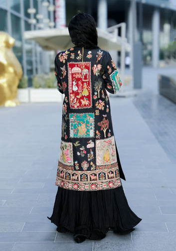Embroidered Kashmiri Long Jacket – Black