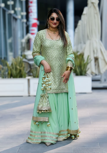 Mint & Gold Festive Sharara Suit