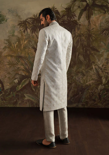 "Alyan" Ice Grey Embroidered Sherwani