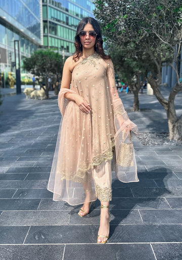 Beige Off Shoulder Set