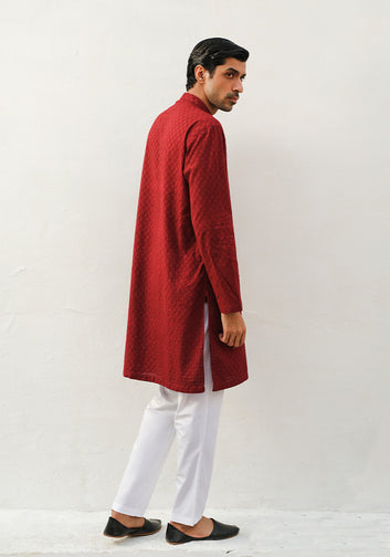 Brick Red Chikankari Kurta