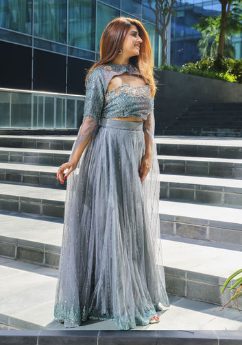 Silver Grey Embellished Lehenga Set
