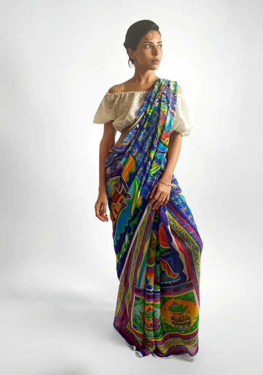 Sari - Blue Blended Chiffon