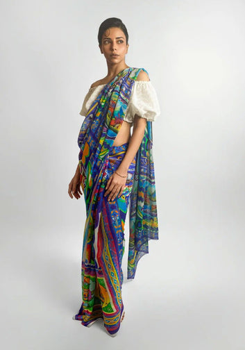 Sari - Blue Blended Chiffon