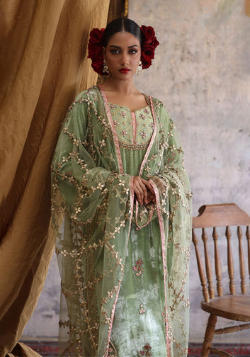 Green Net Base Gota Work Dupatta