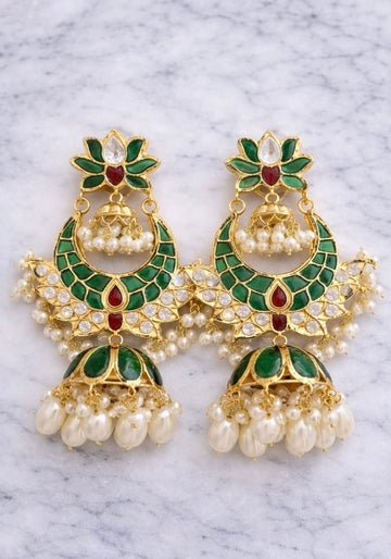 Kundan Pearl Chandbali Earrings