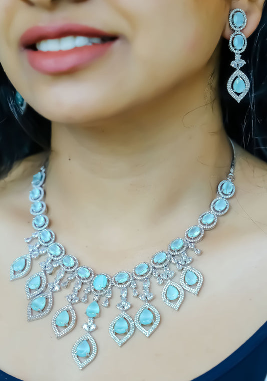 Necklace Set - light blue diamond necklace