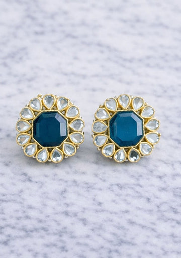 Blue Kundan Studs