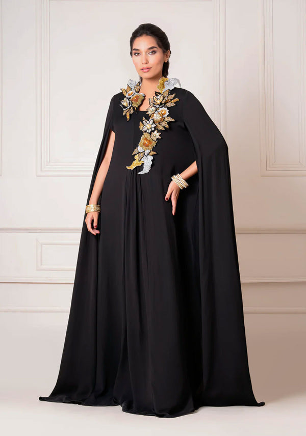 Cape Kaftan With Three Dimentional Floral Motif