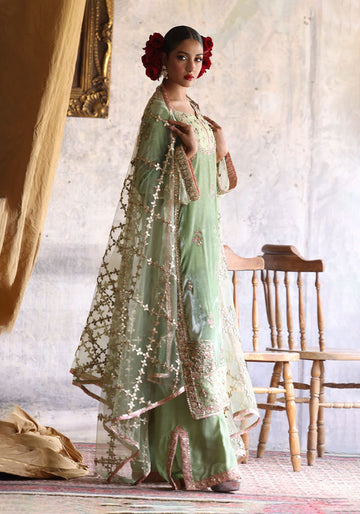 Green Net Base Gota Work Dupatta
