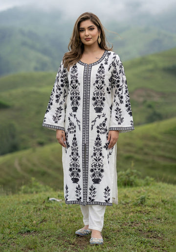 White and Black front open Shirt with Slip