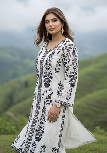 White and Black front open Shirt with Slip