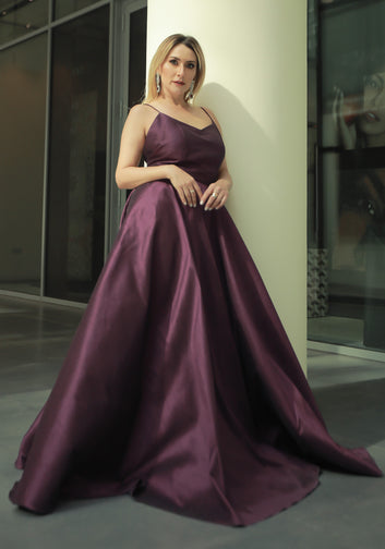 Wine Strappy Shoulder Gown