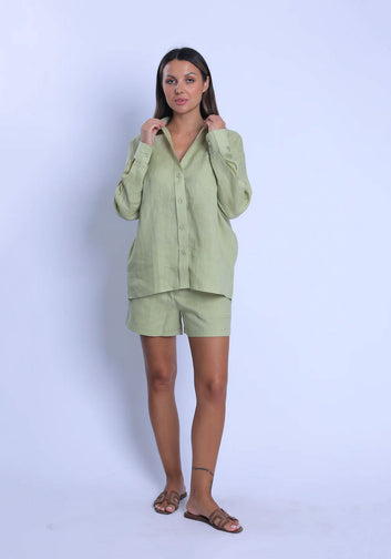 Tailored Olive Linen Shorts