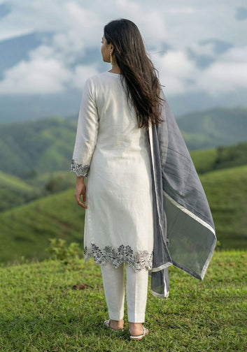 3-Piece Embroidered Suit – Black and White