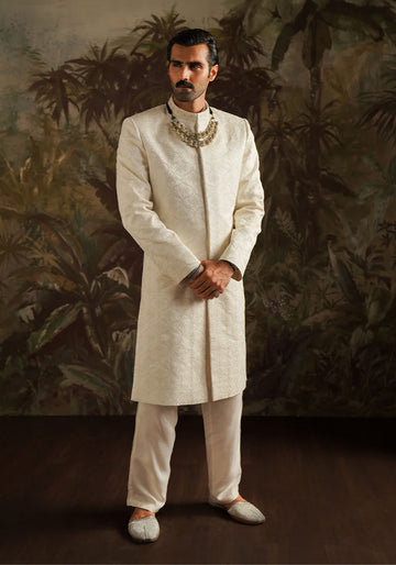 "Abdul" Ivory White Embroidered Sherwani
