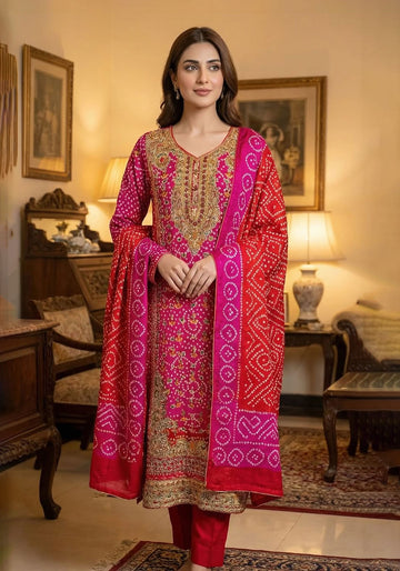 Hand-Dyed Bandhani Silk Ensemble