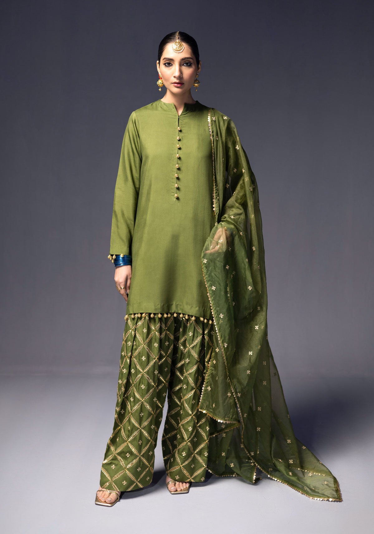 Olive Green Silk Set