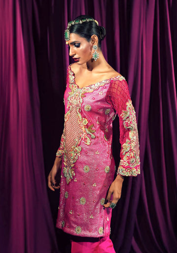 Pink Multi Embellished Kameez with Trousers