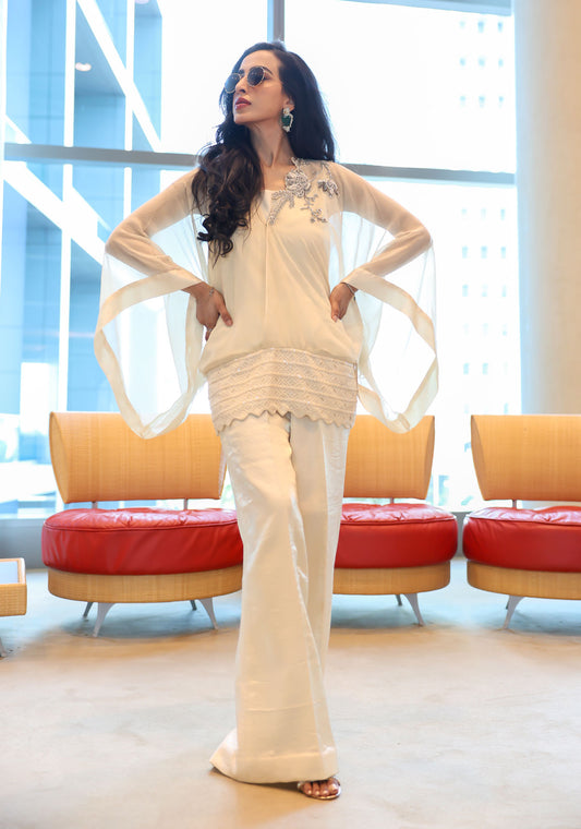 Ivory Sheer-Sleeves Outfit