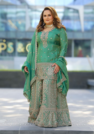 Green Embellished Sharara Set