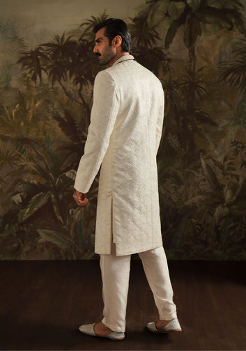"Abdul" Ivory White Embroidered Sherwani