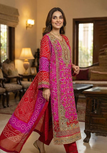 Hand-Dyed Bandhani Silk Ensemble