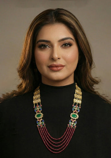 Regal Meenakari Peacock &amp; Ruby Bead Haar