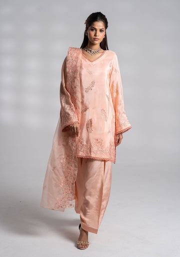 Peach Embroidered Set
