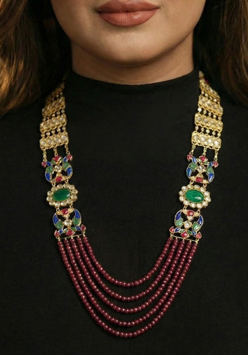 Regal Meenakari Peacock &amp; Ruby Bead Haar