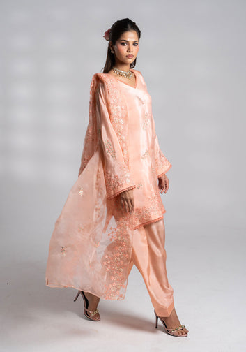 Peach Embroidered Set