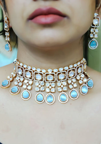 Necklace Set -  Aquamarine polki set