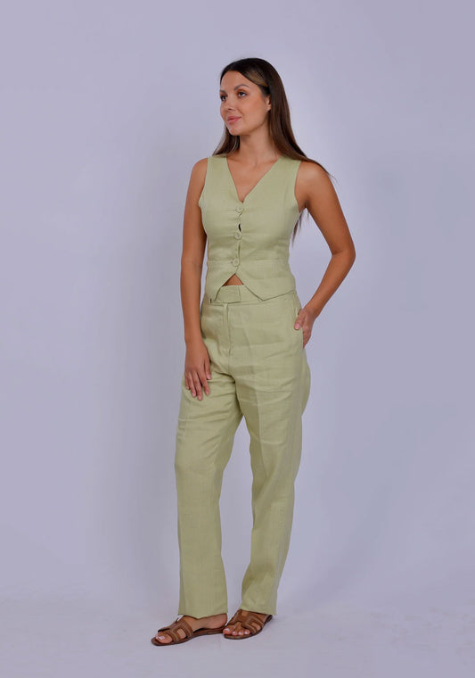 Olive Linen Waistcoat Co-ord Set