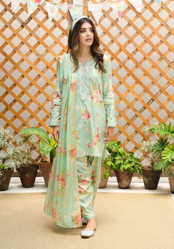 Aqua Floral With Shalwar and Dupata