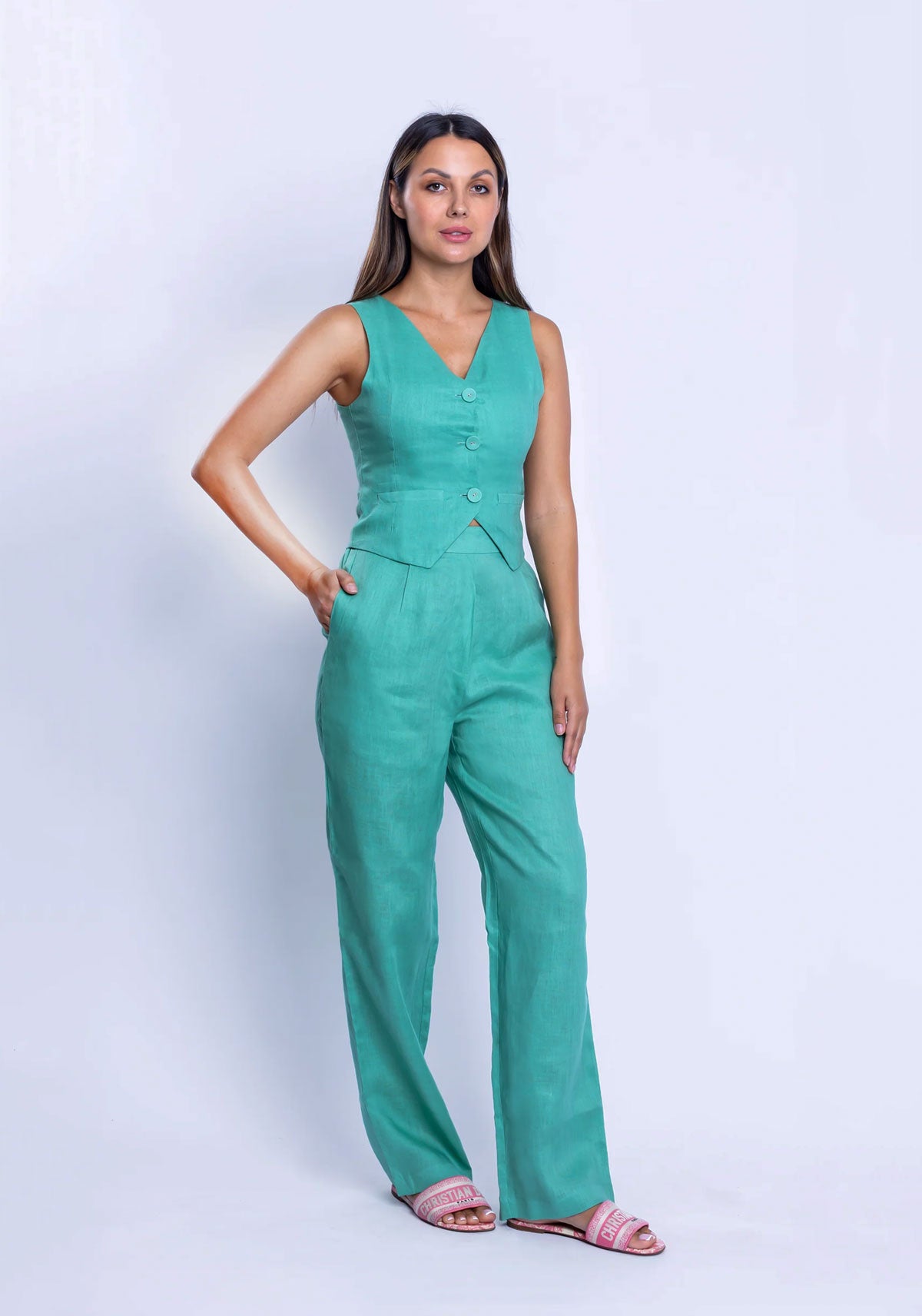 Jade Linen Waistcoat Co-ord Set