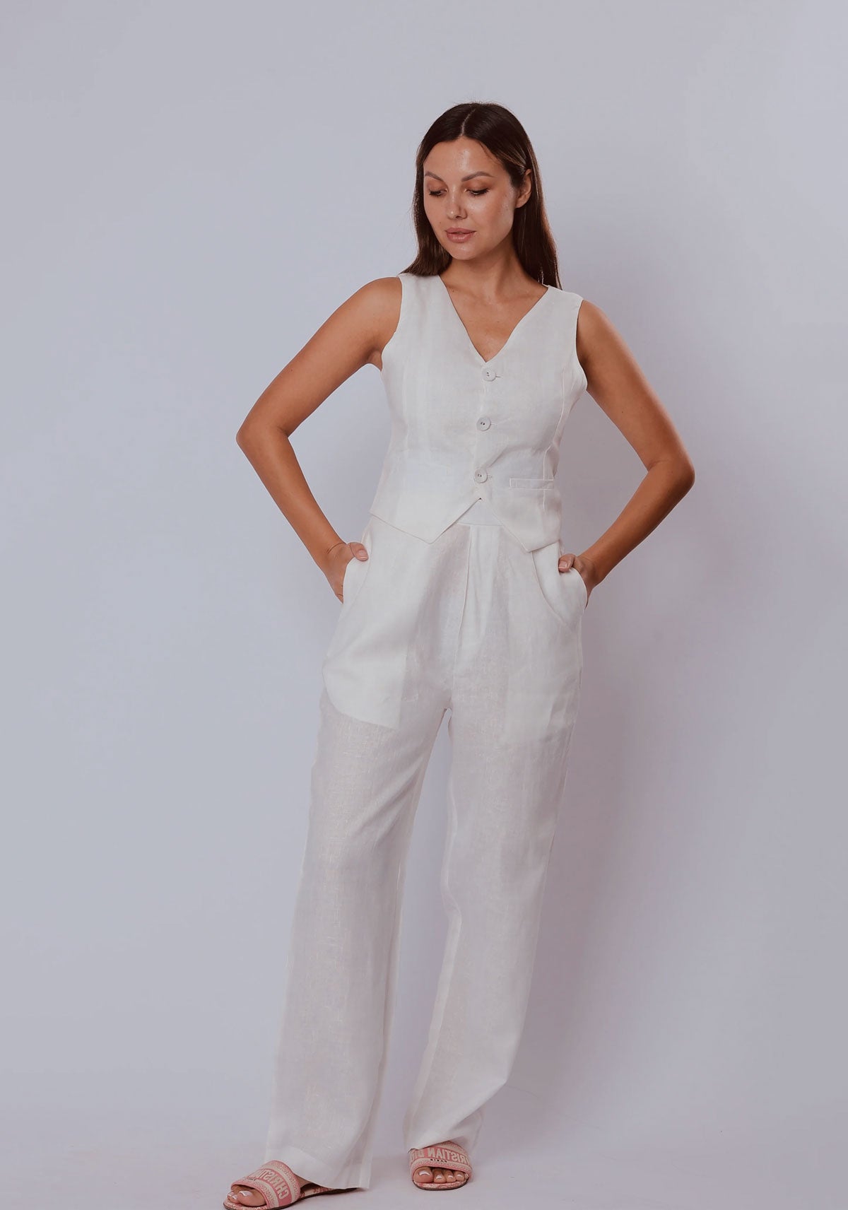 White linen Waistcoat Co-ord Set