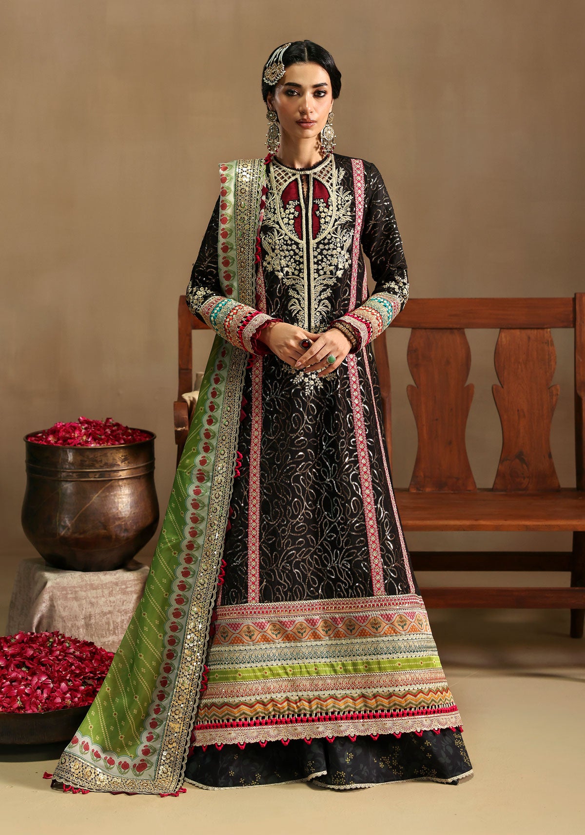 3 Piece - Embroidered Raw Silk & Printed Silk