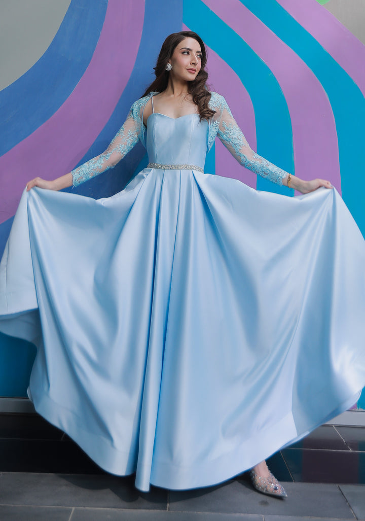 Blue Embroidered Lace Daygown with Bonnet main image 1
