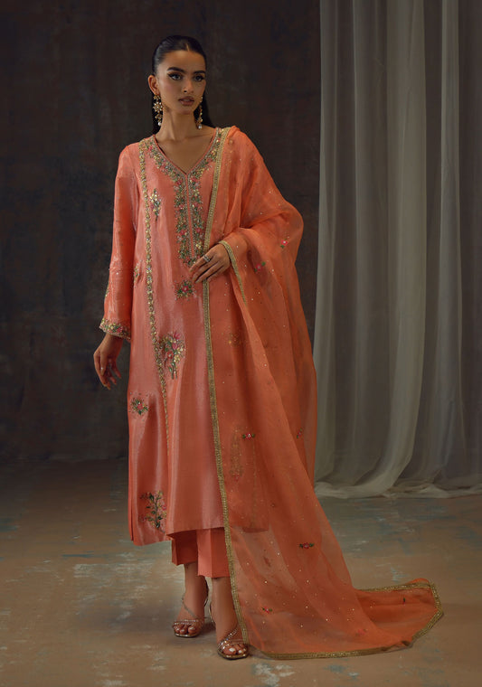 Peach Zari Long Full Set
