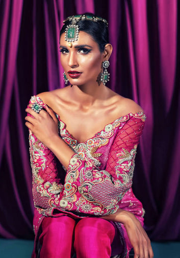 Pink Multi Embellished Kameez with Trousers