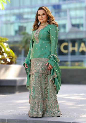 Green Embellished Sharara Set