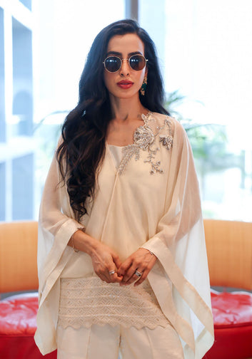 Ivory Sheer-Sleeves Outfit
