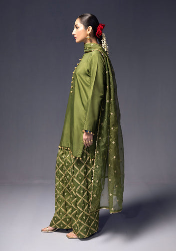 Olive Green Silk Set