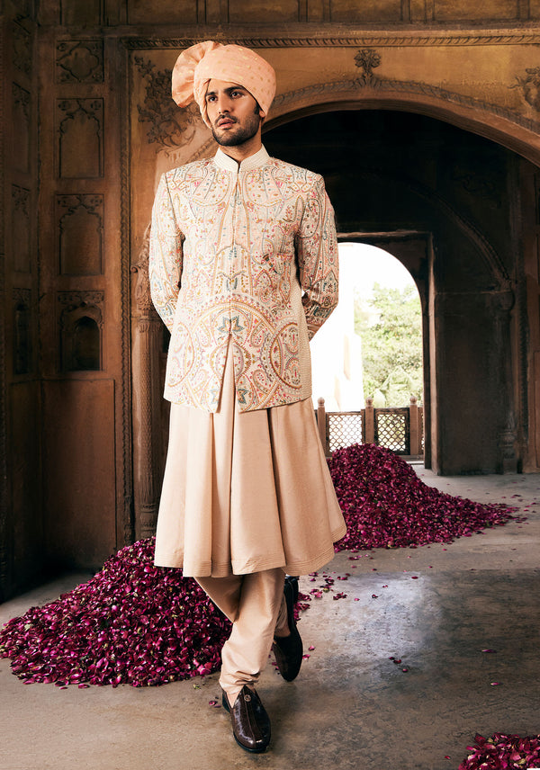 Cream Bandhgala with Multi Colored Embroidery