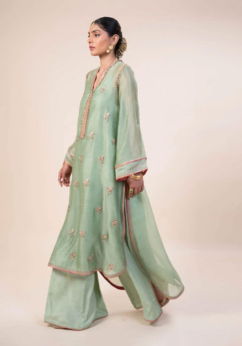 Mint Green Contemporary High-Low Halter- with Sleevess