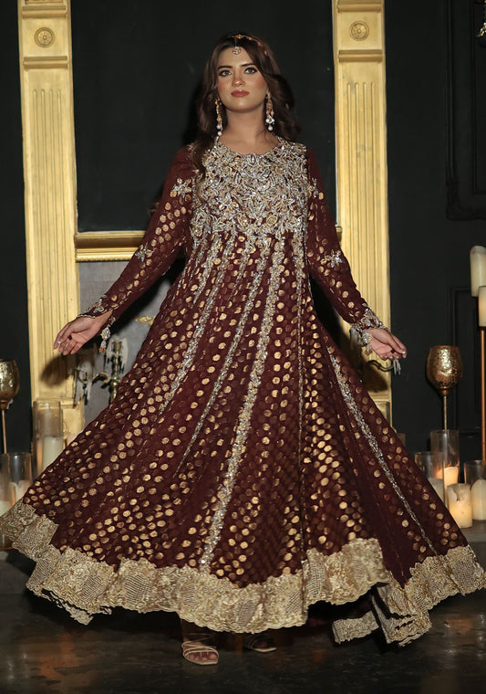 Maroon Anarkali with Resham and Zardozi