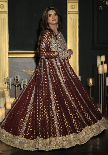 Maroon Anarkali with Resham and Zardozi